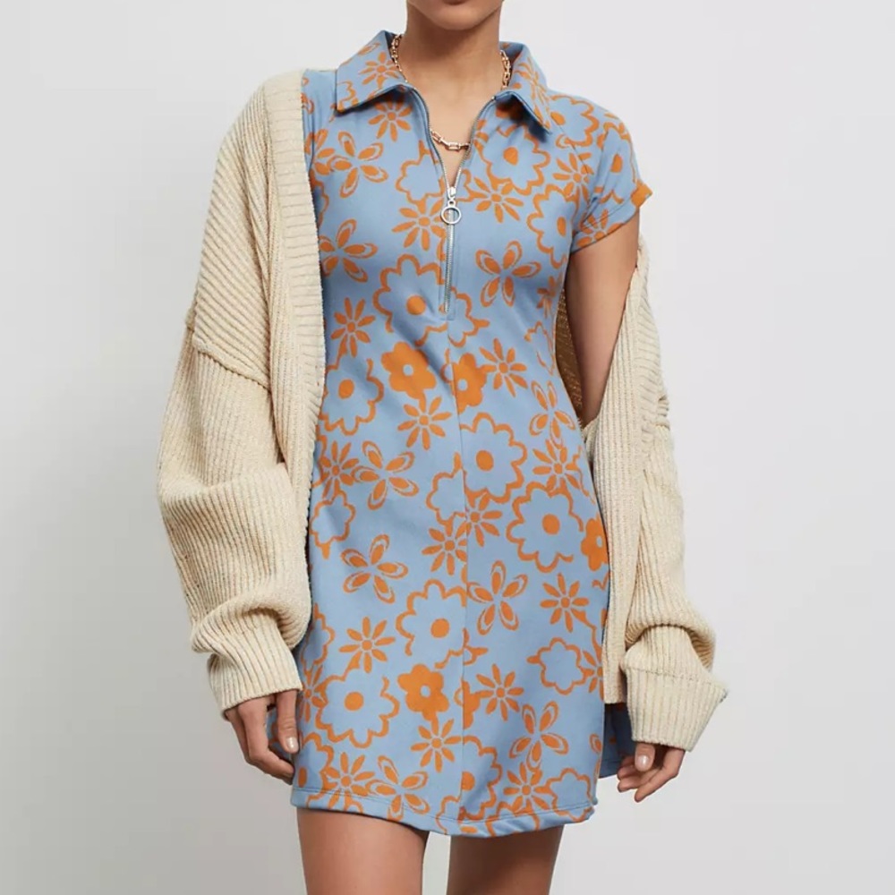 Urban Outfitters Blue and Orange Floral Mini Dress